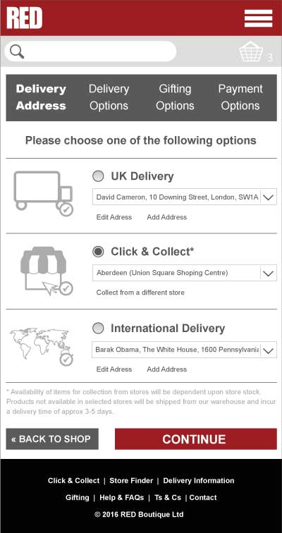 illustrated example of mobile checkout with different fulfilment options