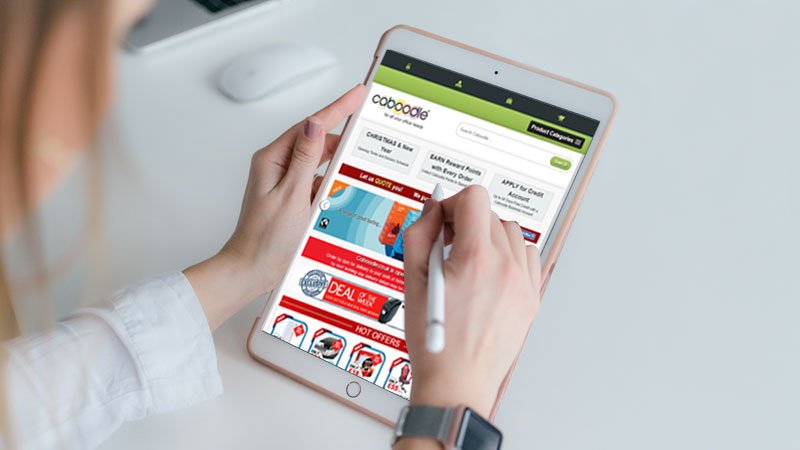 Caboodle ecommerce site on a tablet