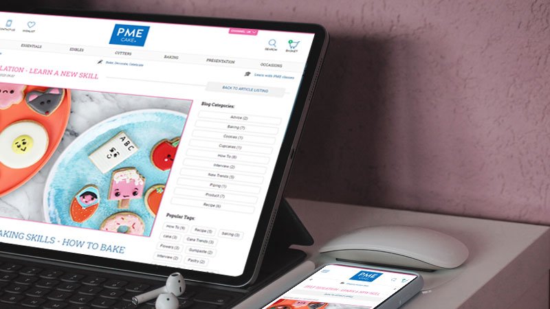 PME Cake ecommerce site on tablet and mobile phone
