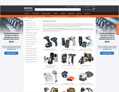 The Barcode Warehouse website