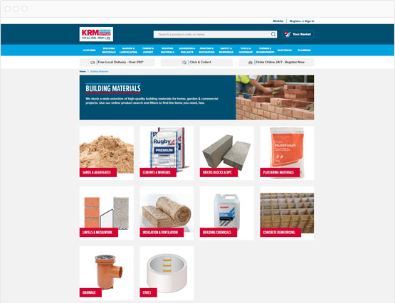KRM Building Supplies category listings page