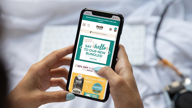 Pulsin ecommerce site on phone