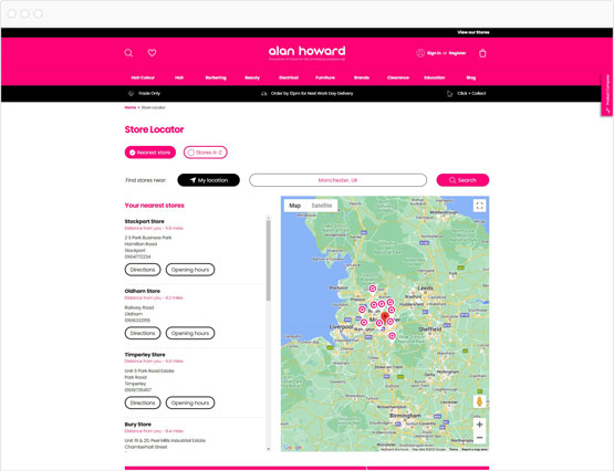 Alan Howard store locator page