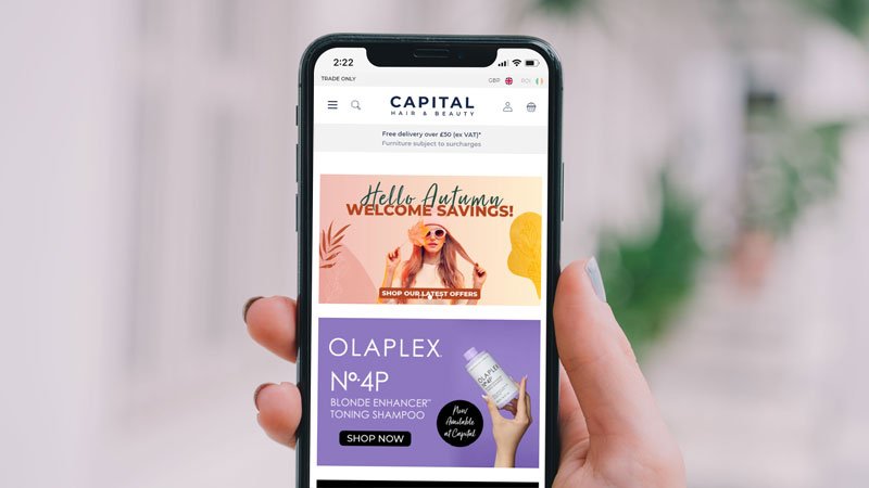 Capital Hair & Beauty website on mobile phone