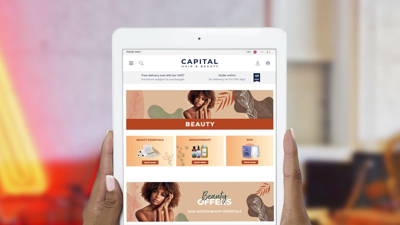 Capital Hair & Beauty ecommerce site on iPad