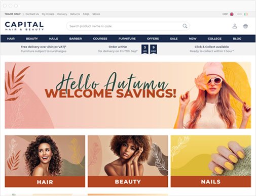 Capital Hair & Beauty product listings page