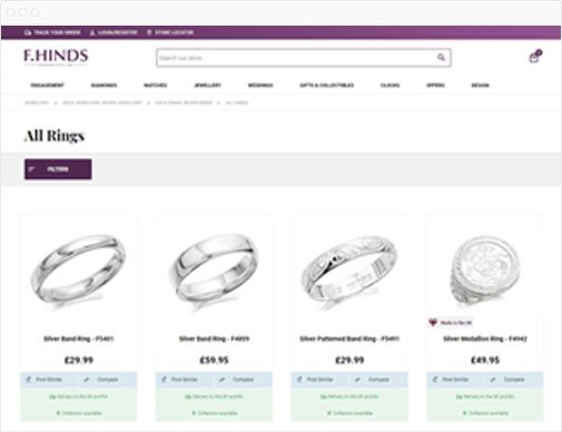F.Hinds ecommerce site category page in browser
