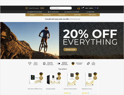 Healthspan Elite ecommerce website