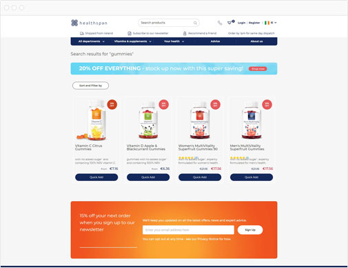 Healthspan ecommerce website