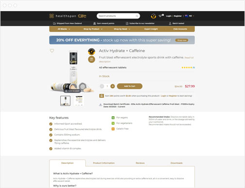 Healthspan Elite website product page