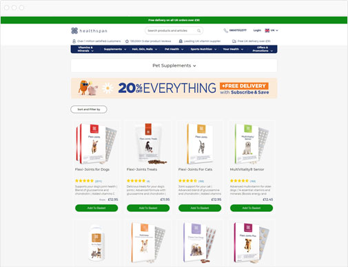 Healthspan UK ecommerce website