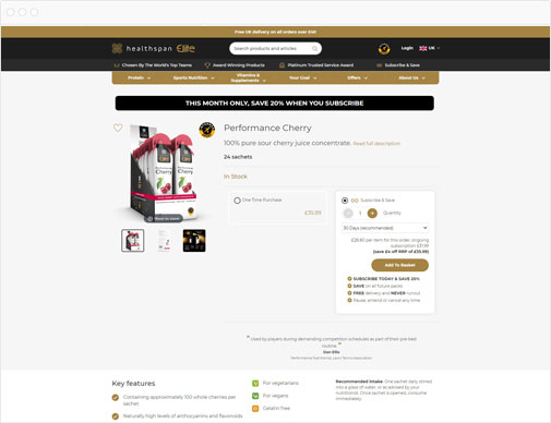 Healthspan Elite website product page