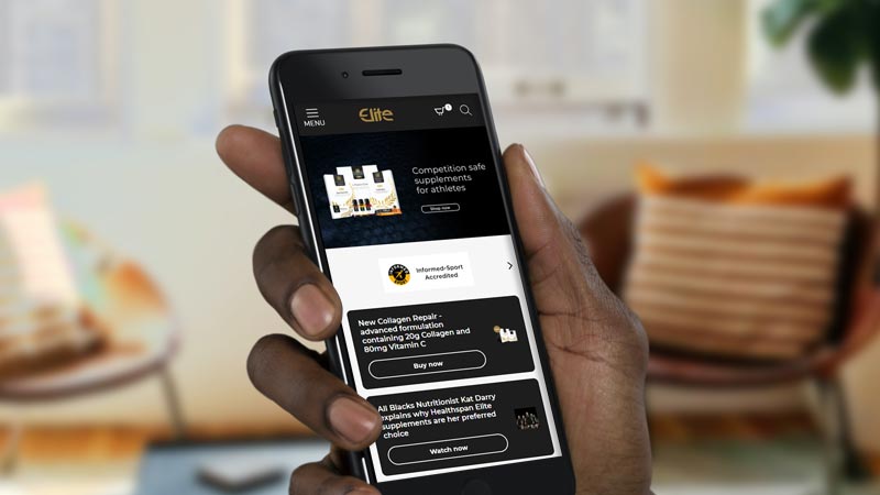 Healthspan Elite ecommerce site on phone