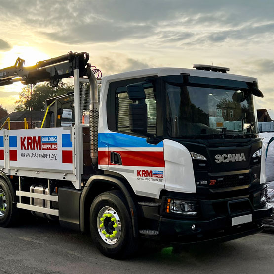 KRM Building Supplies lorry outside depot