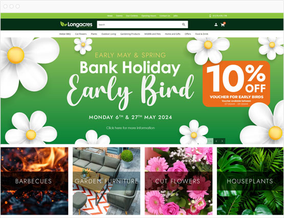 Longacres ecommerce site homepage in browser