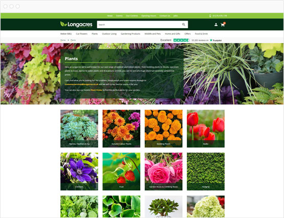 Longacres ecommerce site category page in browser