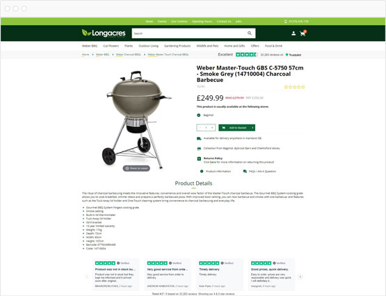 Longacres ecommerce site product page in browser