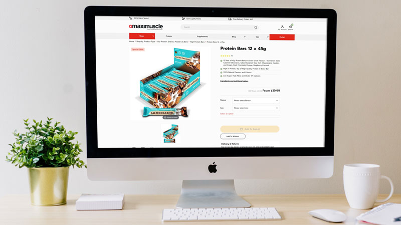 Maximuscle ecommerce site on iMac