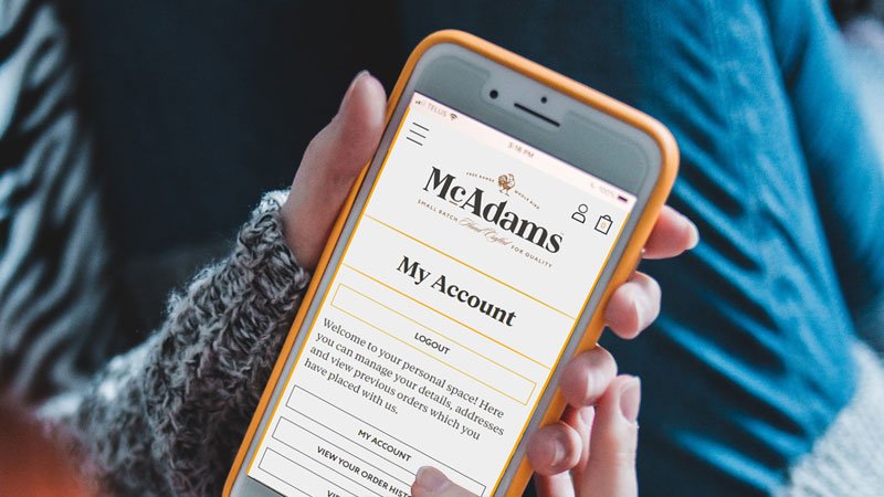 McAdams ecommerce site on phone