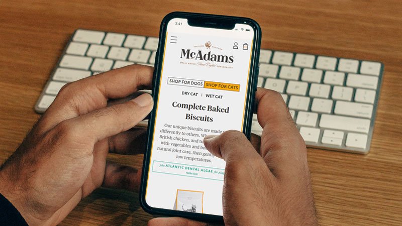Person looking at McAdams ecommerce site on a phone