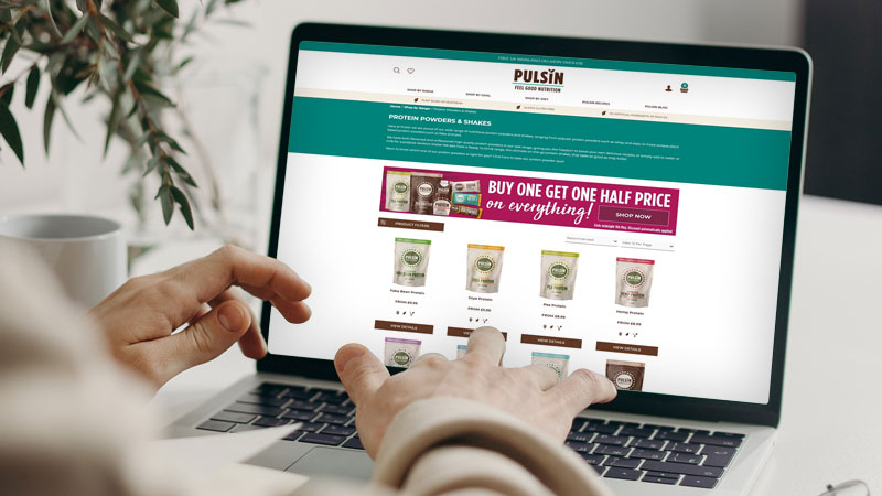 Pulsin ecommerce site on laptop