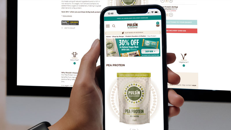 Pulsin ecommerce site on phone