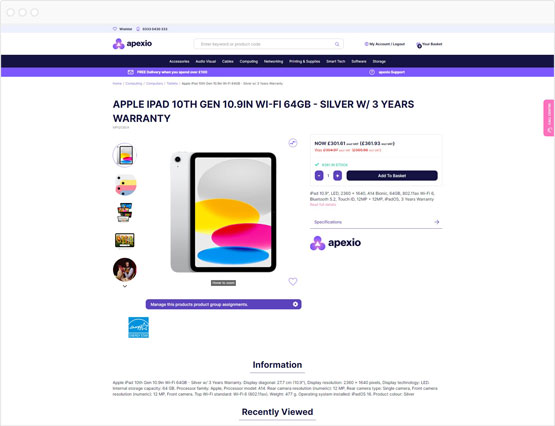 TIEVA apexio product detail page