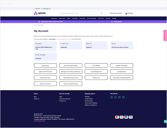 TIEVA apexio my account page