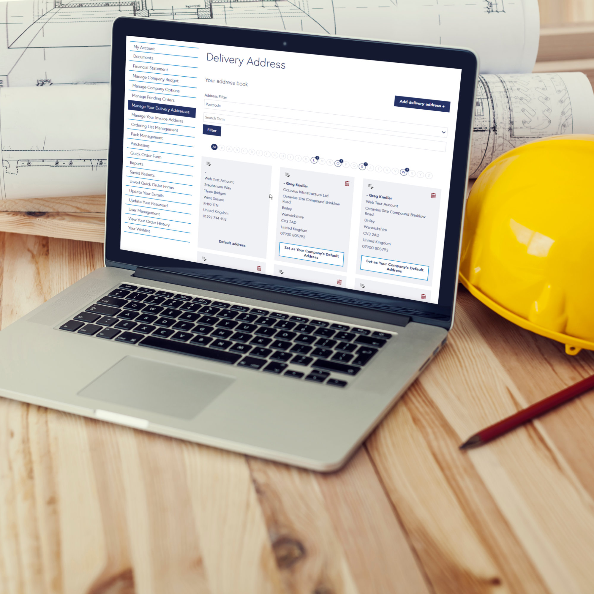 Laptop on construction site table
