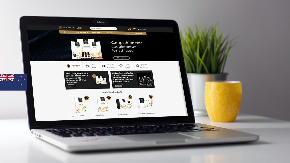 Healthspan Elite New Zealand ecommerce site on a laptop