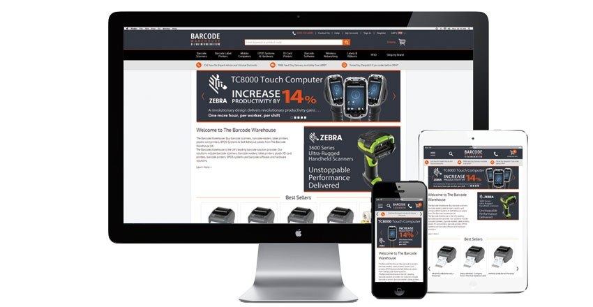 The Barcode Warehouse website on different devices