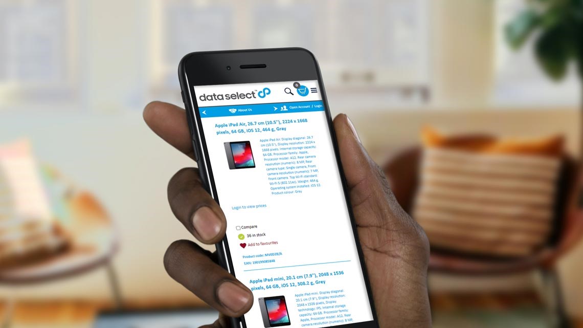 Data Select ecommerce site on mobile phone