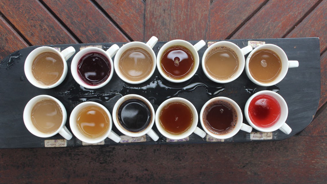 Cups of tea on a tray