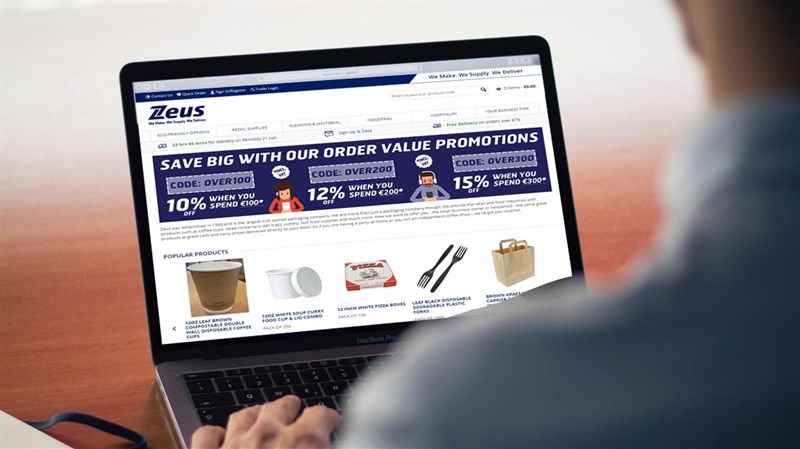 Zeus Packaging website on laptop