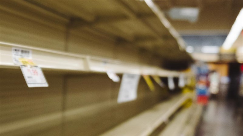 Empty shelves in a store