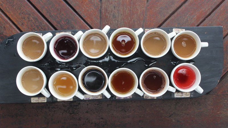 Cups of tea on a tray