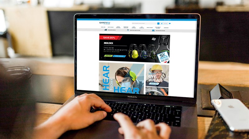 Safetyfix ecommerce site on a laptop