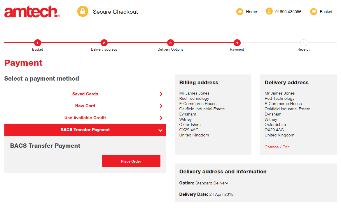 BACS payment screen