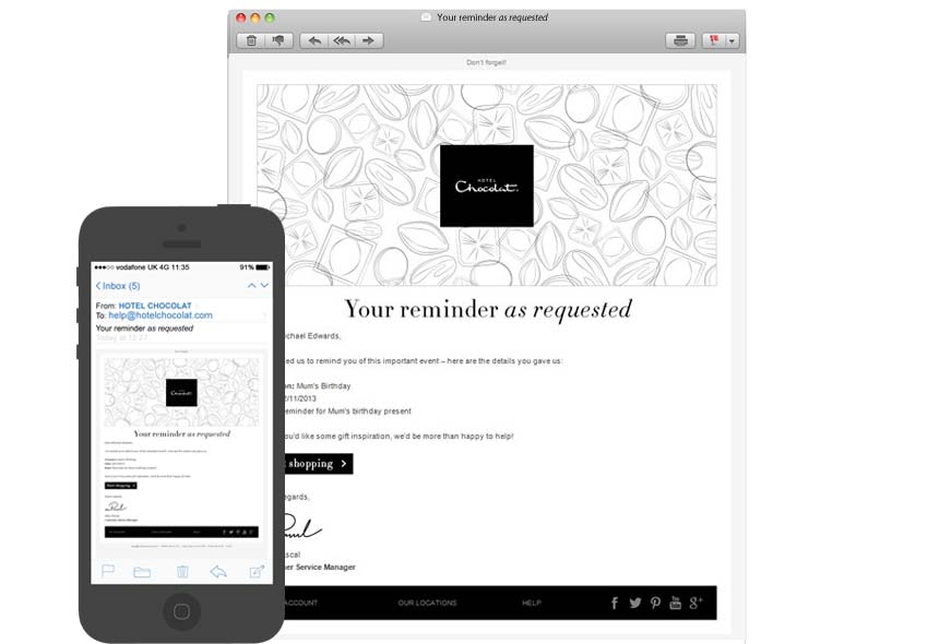 Hotel Chocolat gift reminder email