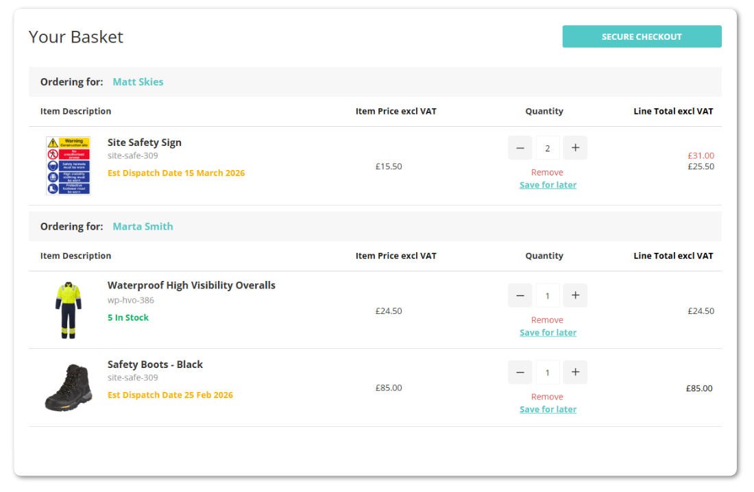Basket split between users