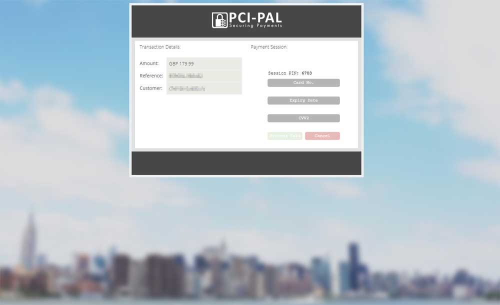 PCI-PAL customer service agent's screen