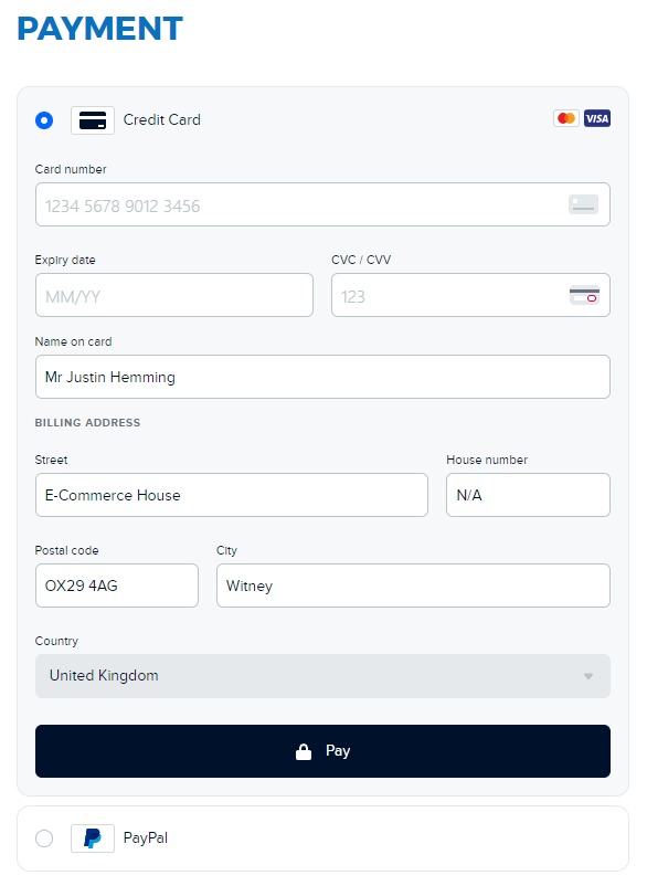 online checkout using Adyen's Drop in payment processing
