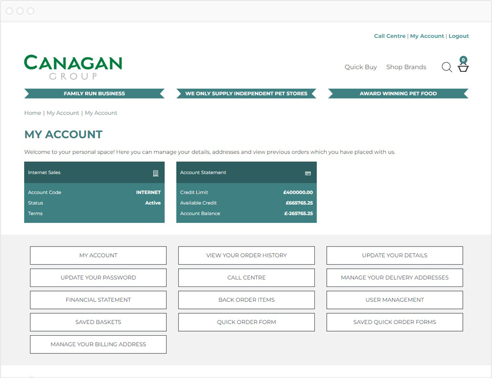 Canagan trade my account page