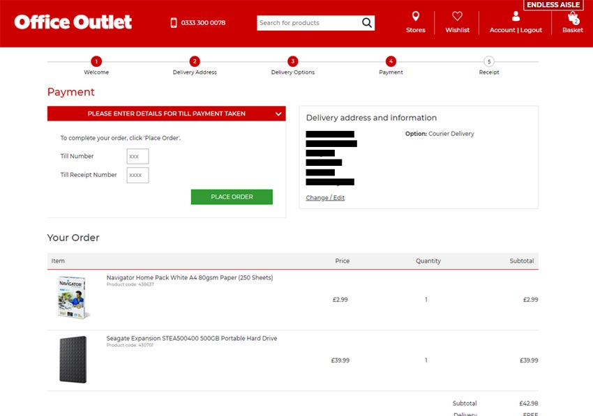 Office Outlet Endless Aisle checkout page