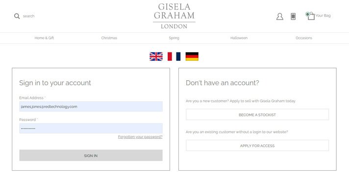 Gisela Graham ecommerce site login