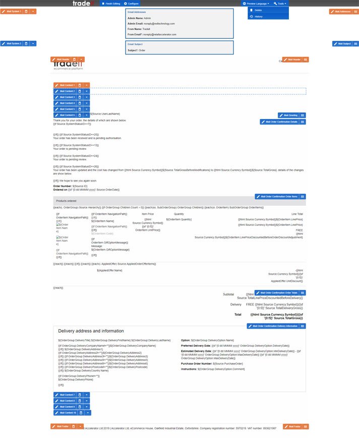 The tradeit ecommerce platform's editable email components