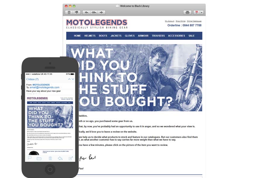 Motolegends product review request email campaign