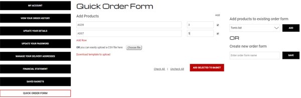 Tropicana Wholesale ecommerce site quick order form page