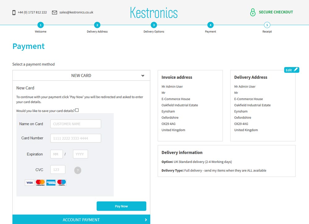 Kestronics checkout using Worldpay online payments