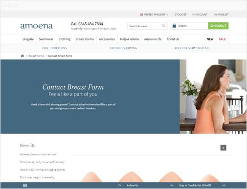 Amoena ecommerce site category page in browser
